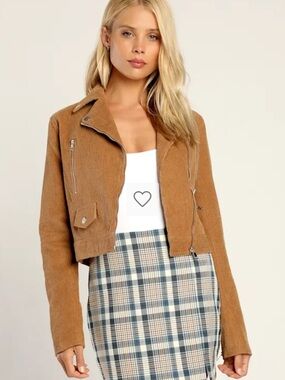 Lulus Haight Street Hottie Camel Corduroy Moto Jacket Brown - Size M